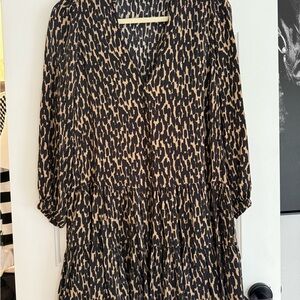Zara Animal Print V-Neck Dress